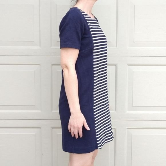 J. Crew Womens Stripe Knit Shift Dress Short Sleeve Back Zip Blue White Size 00 - Picture 4 of 14